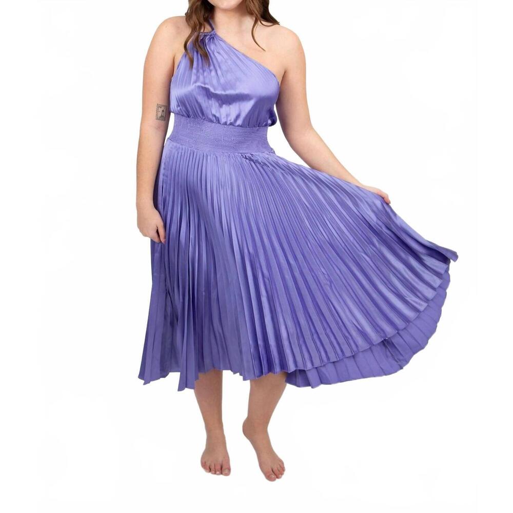 NEW INA FASHION pleated one shoulder midi dress in lavender